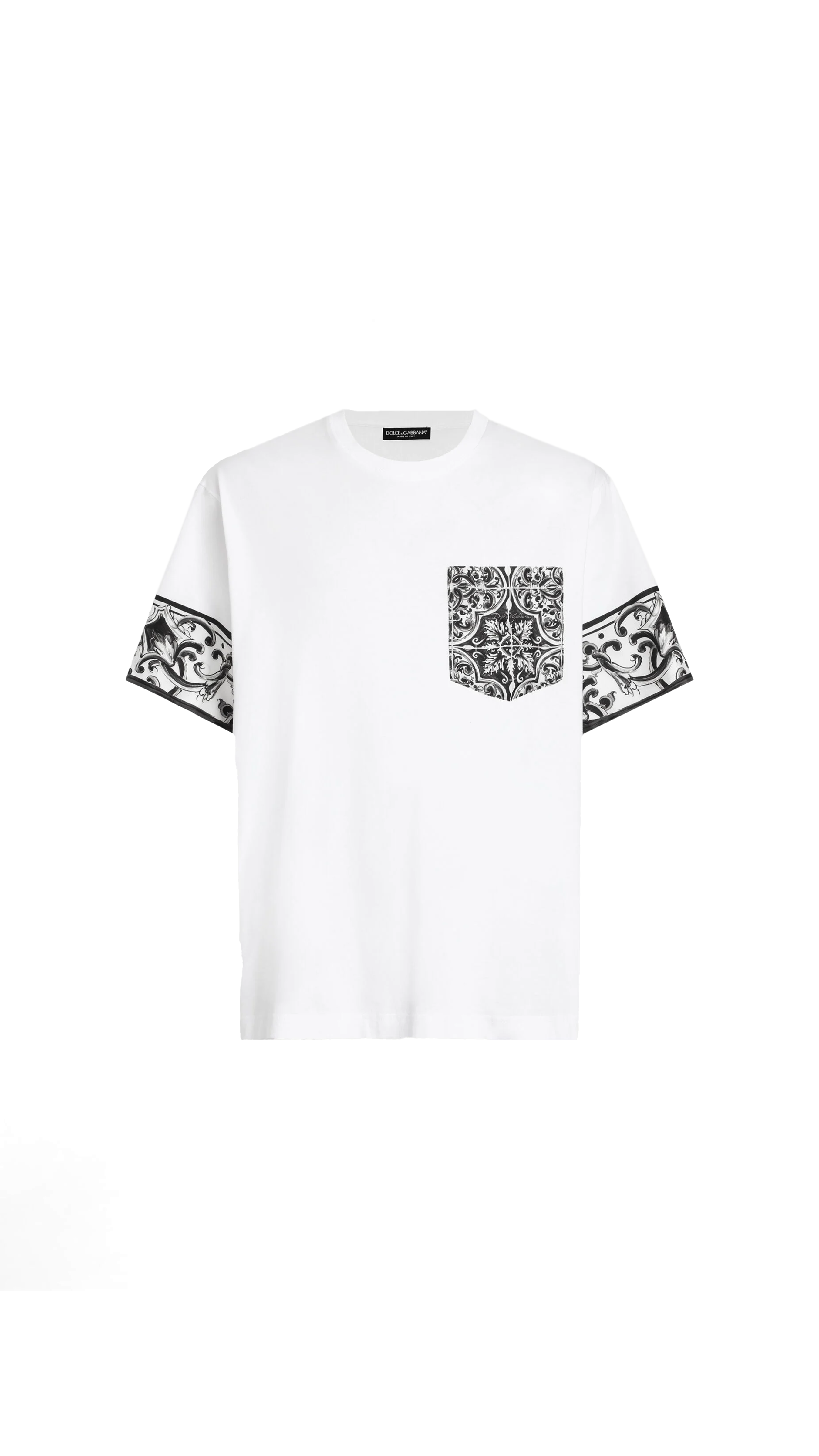 Short-sleeved T-Shirt with Majolica Print - White/Black