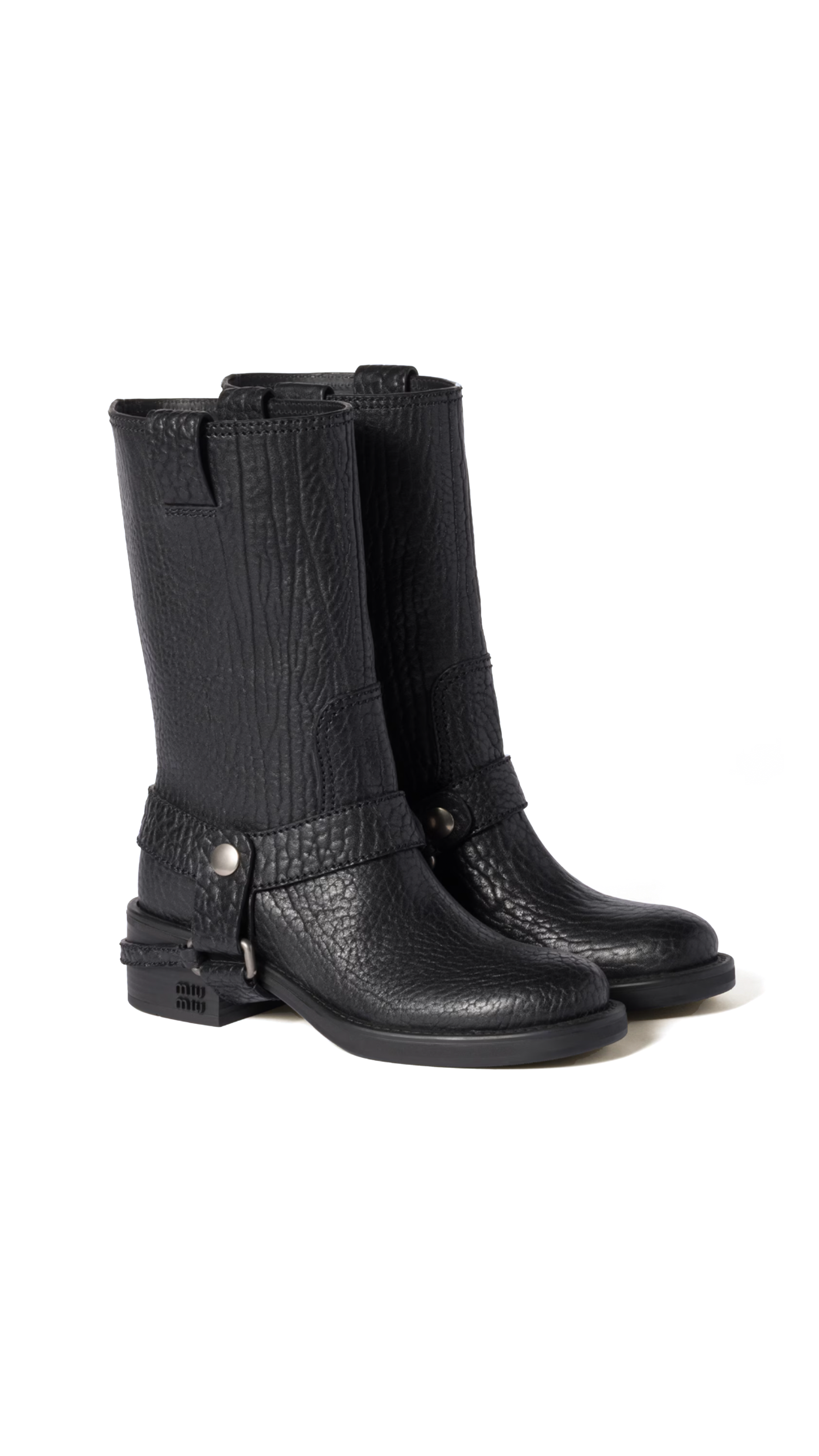 Calf Leather Moto Boots - Black