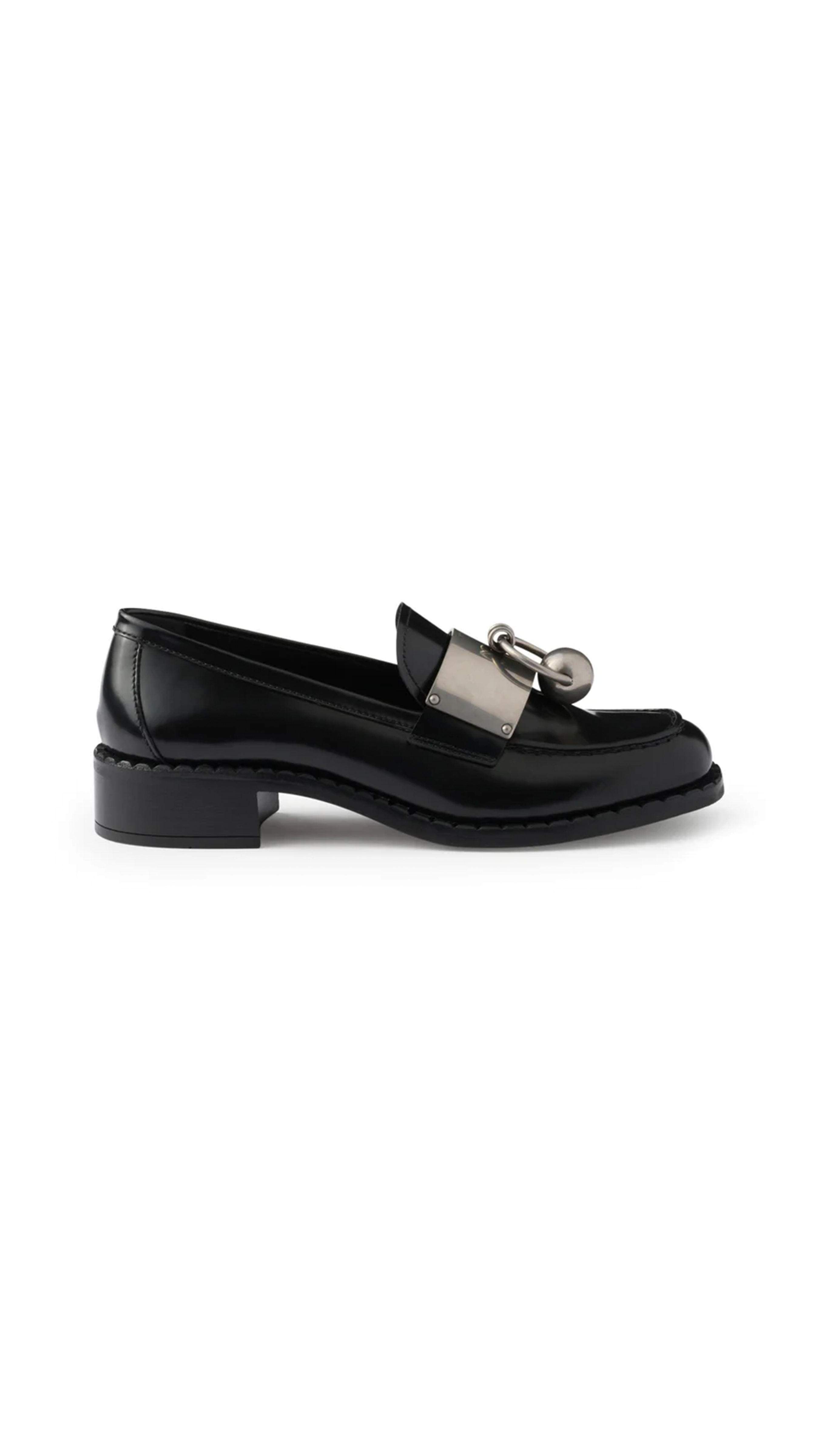 Brushed Leather Loafers with Metal Details - Black/Silver