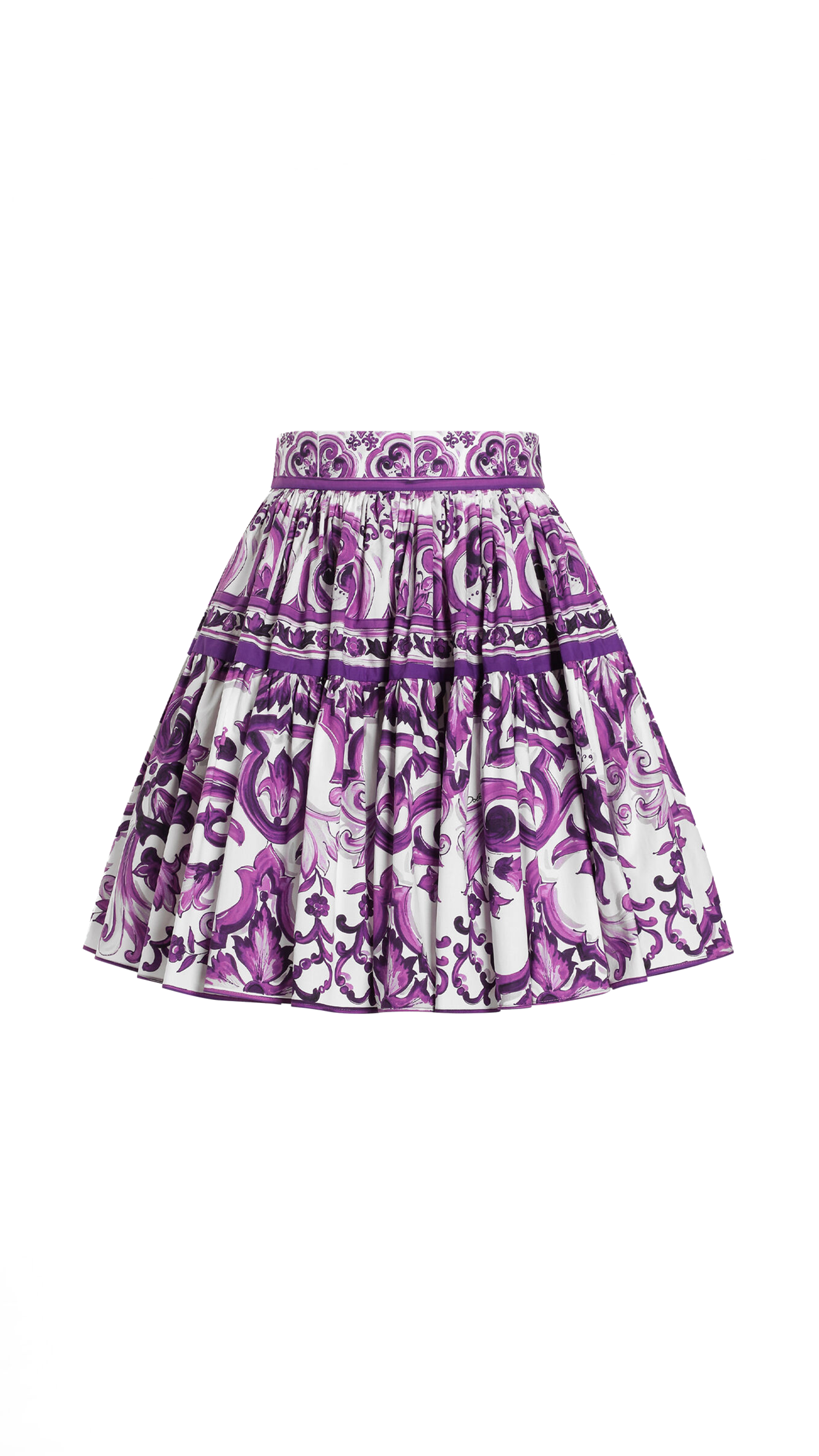 Majolica-Print Poplin Short Skirt - White/Purple