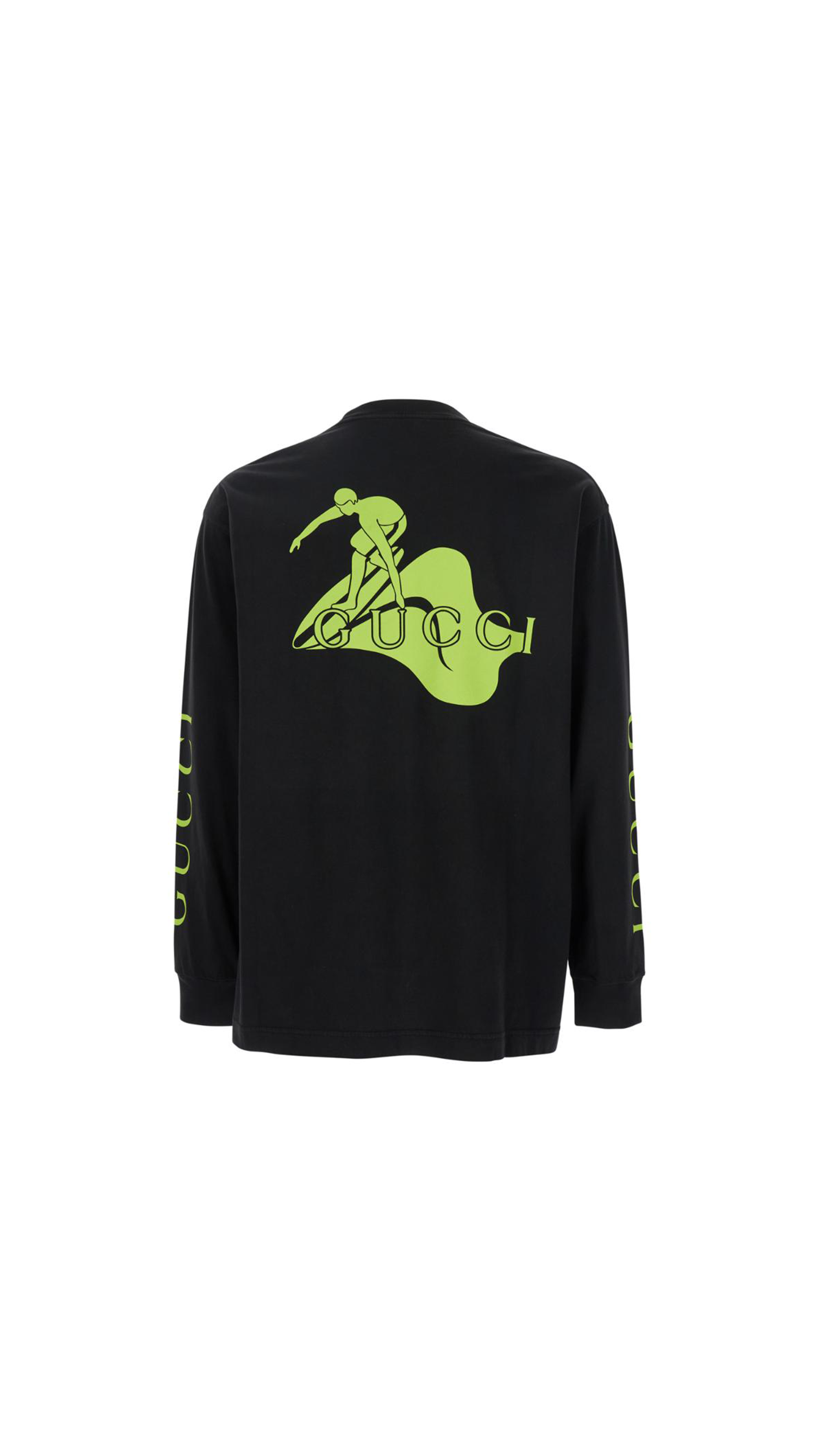 Surf Printed Cotton Jersey Sweatshirt - Black/Acid Green