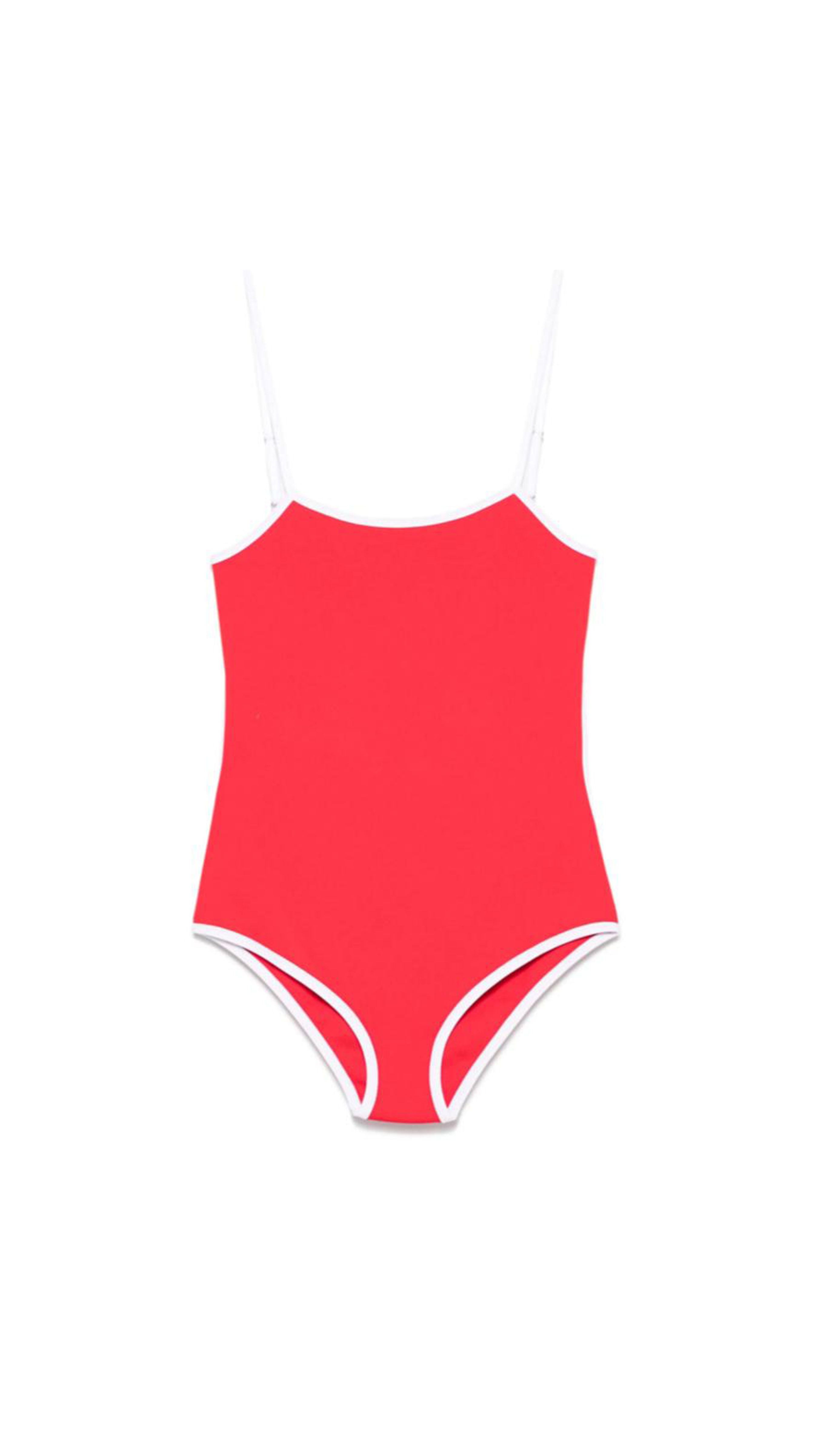 Technical Knit Swimsuit - Red/White