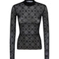 Moonogram-Flocked Mesh Top - Black