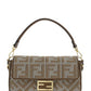 Houndstooth Wool Baguette Bag With FF Embroidery - Brown