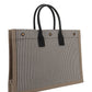 Rive Gauche Tote Bag In Linen And Smooth Leather - Cream / Black