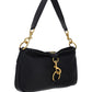 Leather Shoulder Bag with Snap Hook - Black