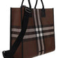 Check and Leather Tote - Dark Birch Brown
