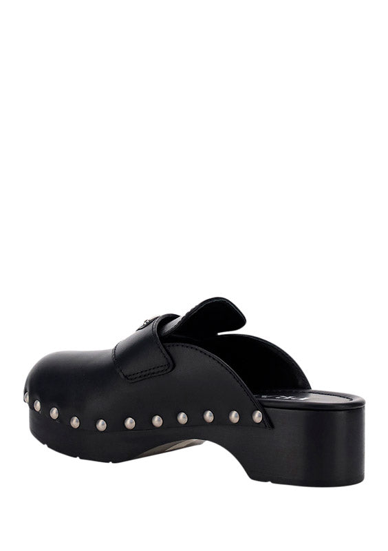 Studded Leather Clogs - Black