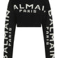 Cropped Knit Sweater With Graffiti Balmain Logo Print - Black