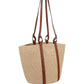 Large Basket in Fair Trade Paper & Shiny Calfskin - Natural / Brown