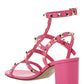 Rockstud Metallic Calfskin Leather Ankle Strap Sandal 60MM - Pink