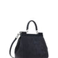 Small Sicily Bag in Calfskin and Patchwork Denim - Black