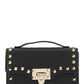 Rockstud Grainy Calfskin Wallet With Chain Strap - Black