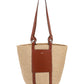 Large Basket in Fair Trade Paper & Shiny Calfskin - Natural / Brown