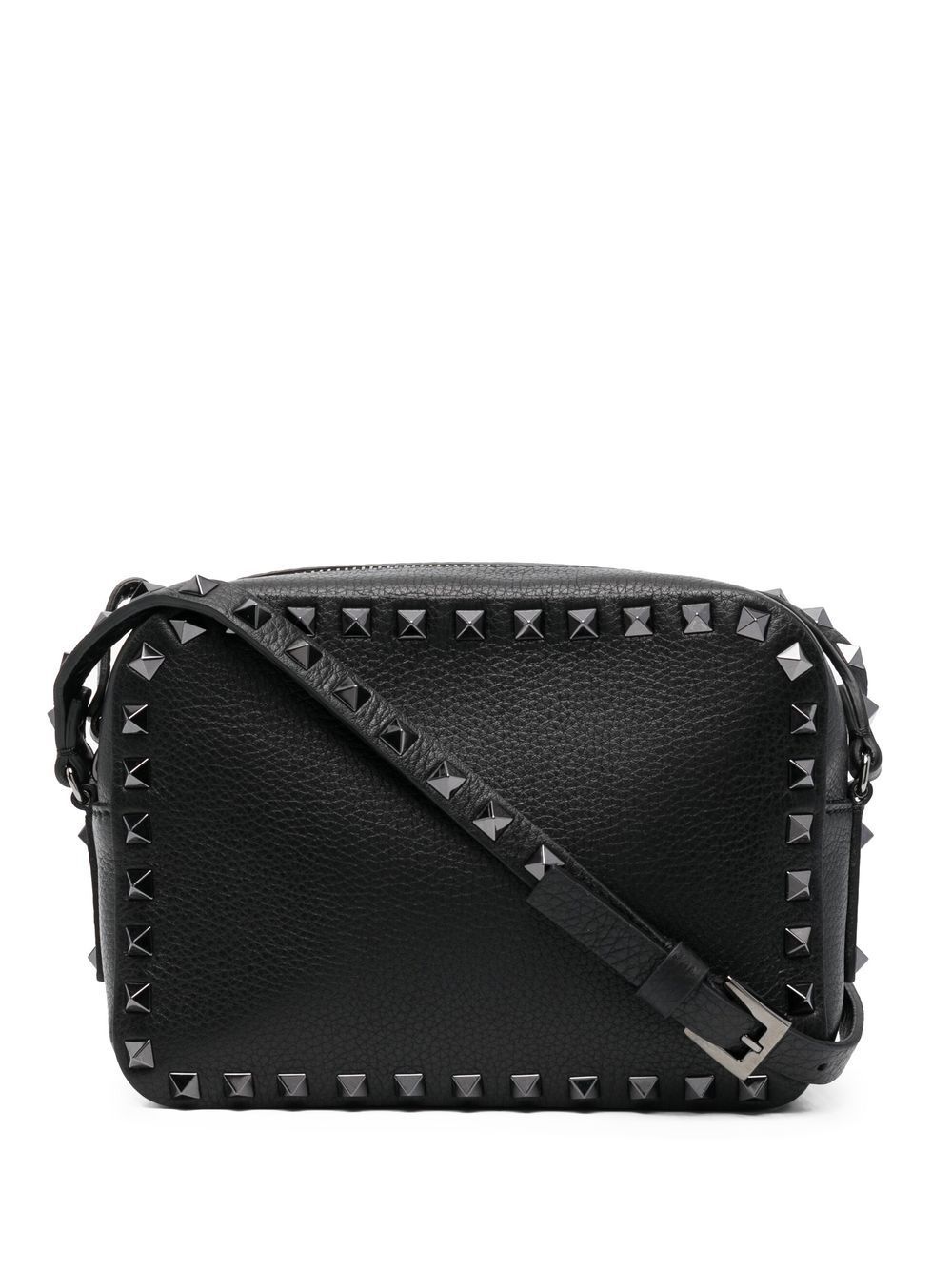 Small Rockstud Calfskin Crossbody Bag with Tonal Studs - Black