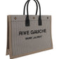 Rive Gauche Tote Bag In Linen And Smooth Leather - Cream / Black