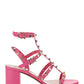 Rockstud Metallic Calfskin Leather Ankle Strap Sandal 60MM - Pink