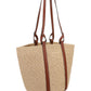 Large Basket in Fair Trade Paper & Shiny Calfskin - Natural / Brown
