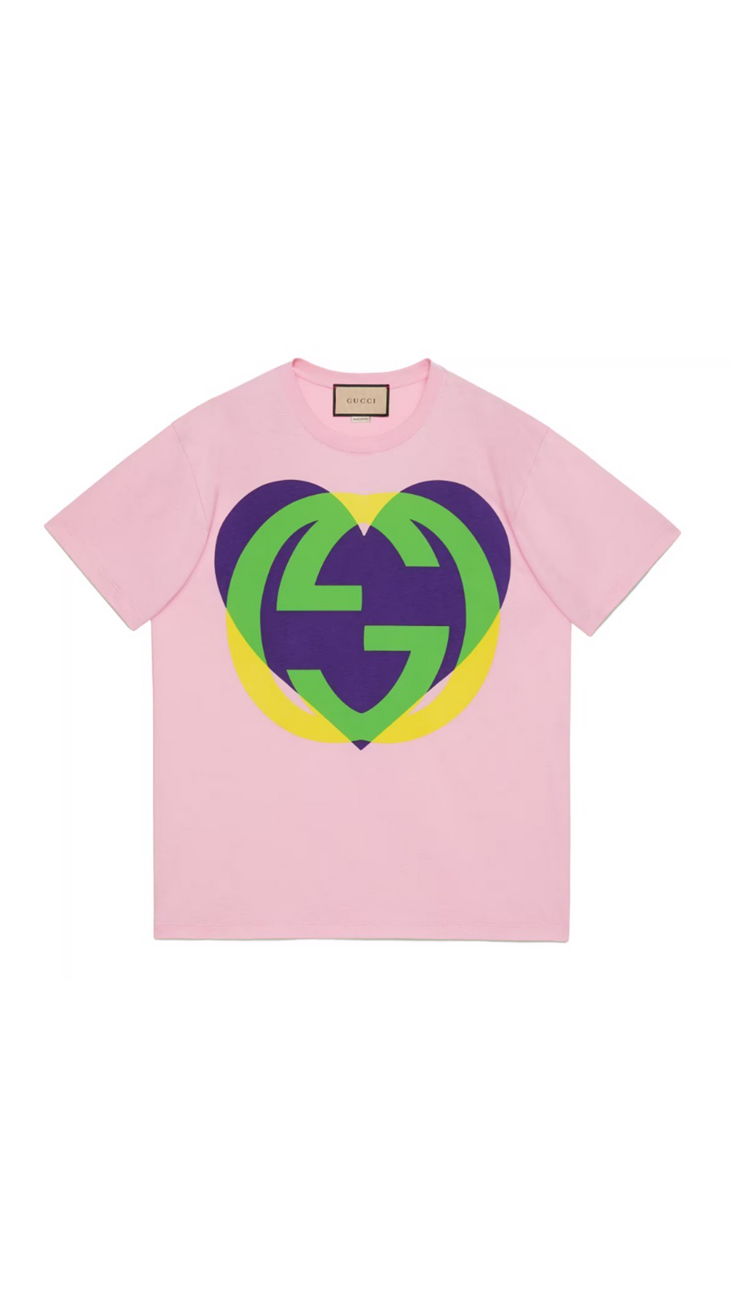 Interlocking G heart-print T-shirt - Pink/Purple/Yellow