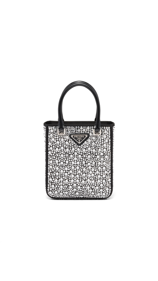 Small Satin Tote Bag with Crystals - Metal