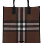 Check and Leather Tote - Dark Birch Brown