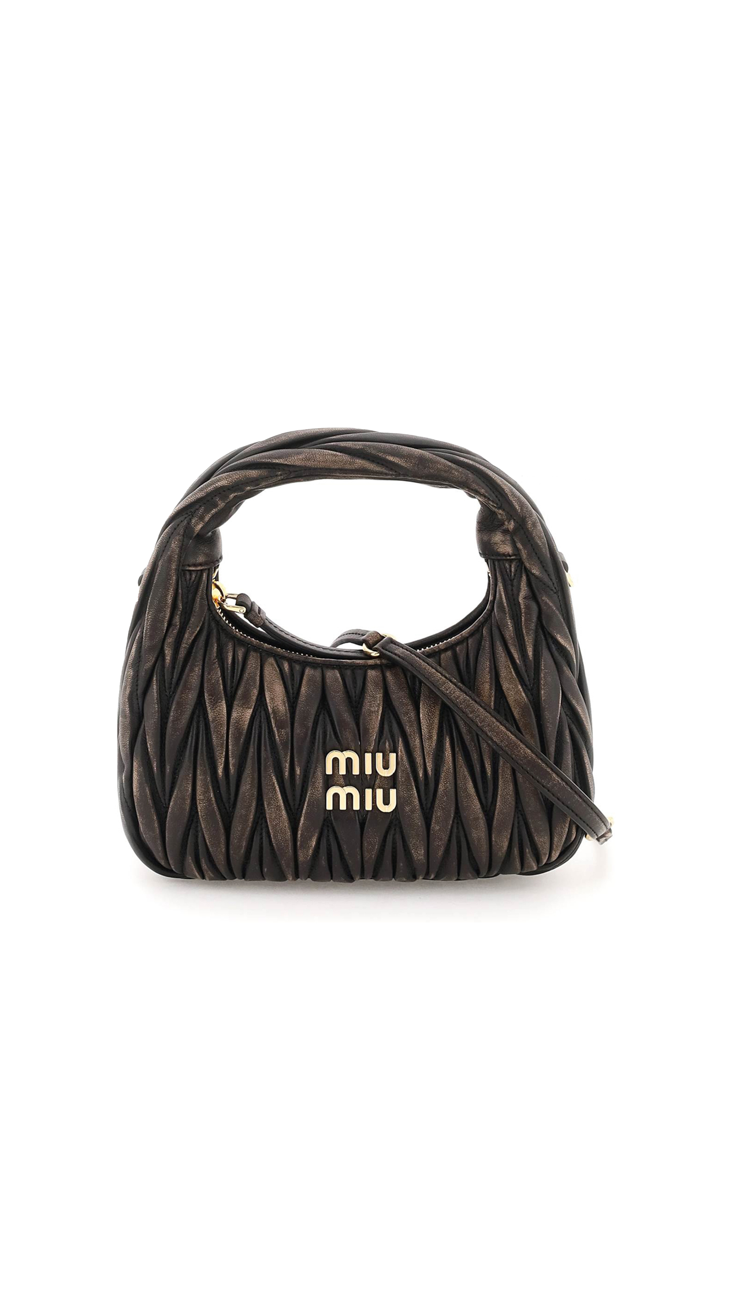 Miu Wander Matelassé Nappa Leather Mini Hobo Bag - Sand/Coffee