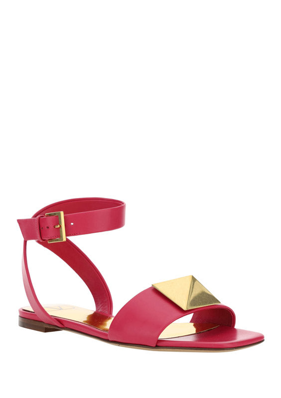 One Stud Flat Sandal in Calfskin With Maxi Stud Embellishment - Blossom