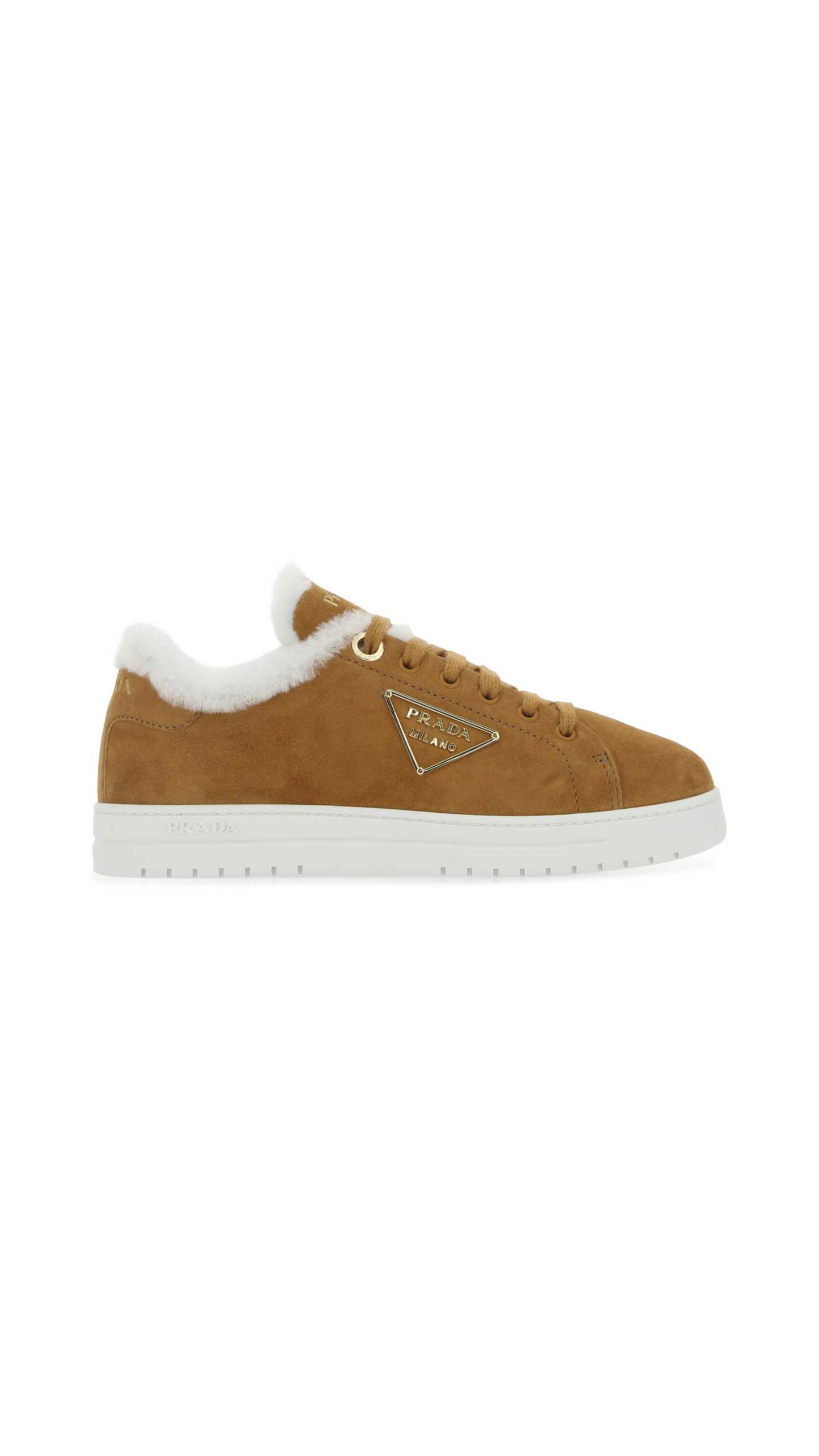 Suede Sneakers with Fur Lining - Brown/White