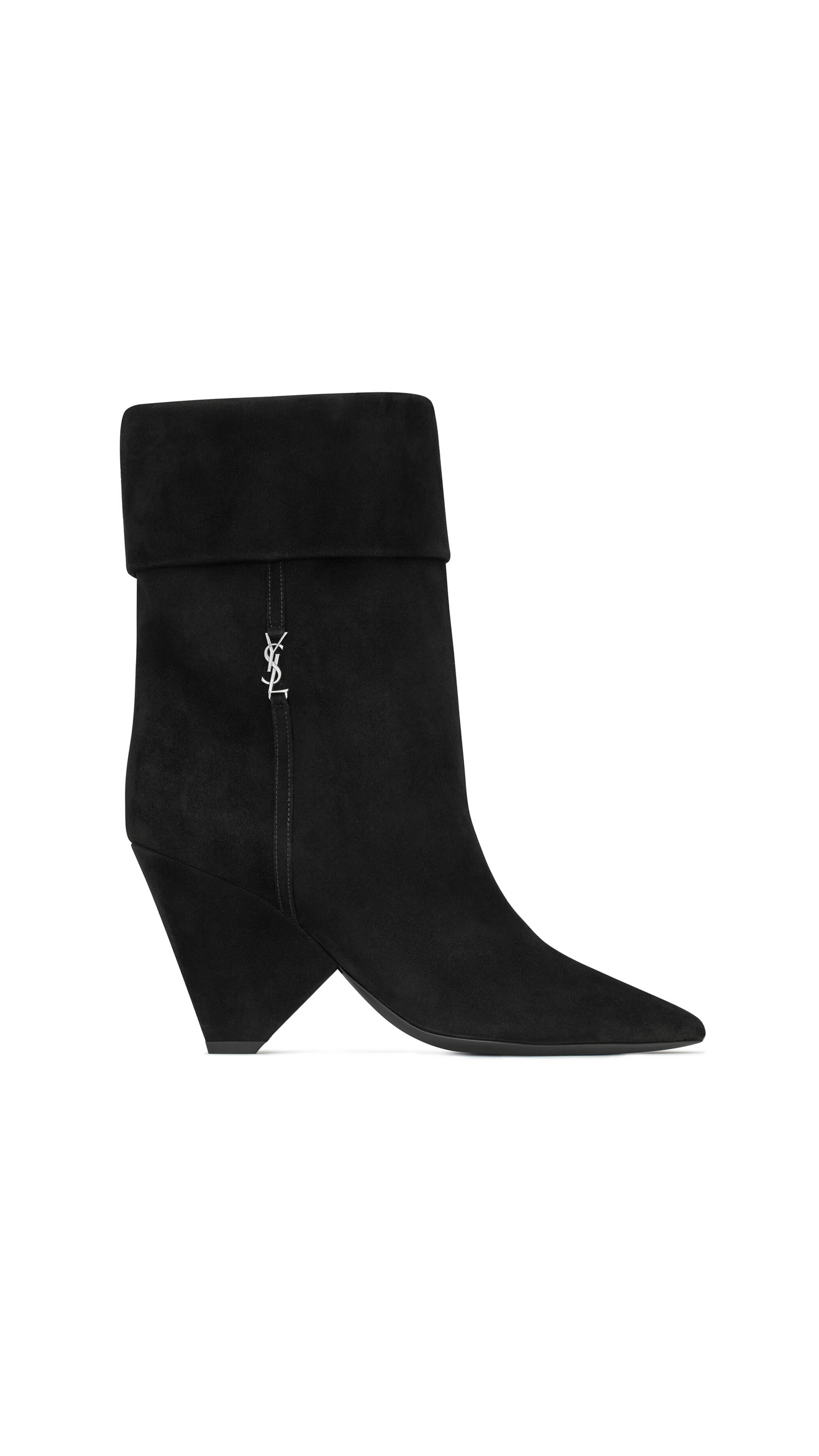 Niki Boots in Suede and Silver-tone Monogram - Black