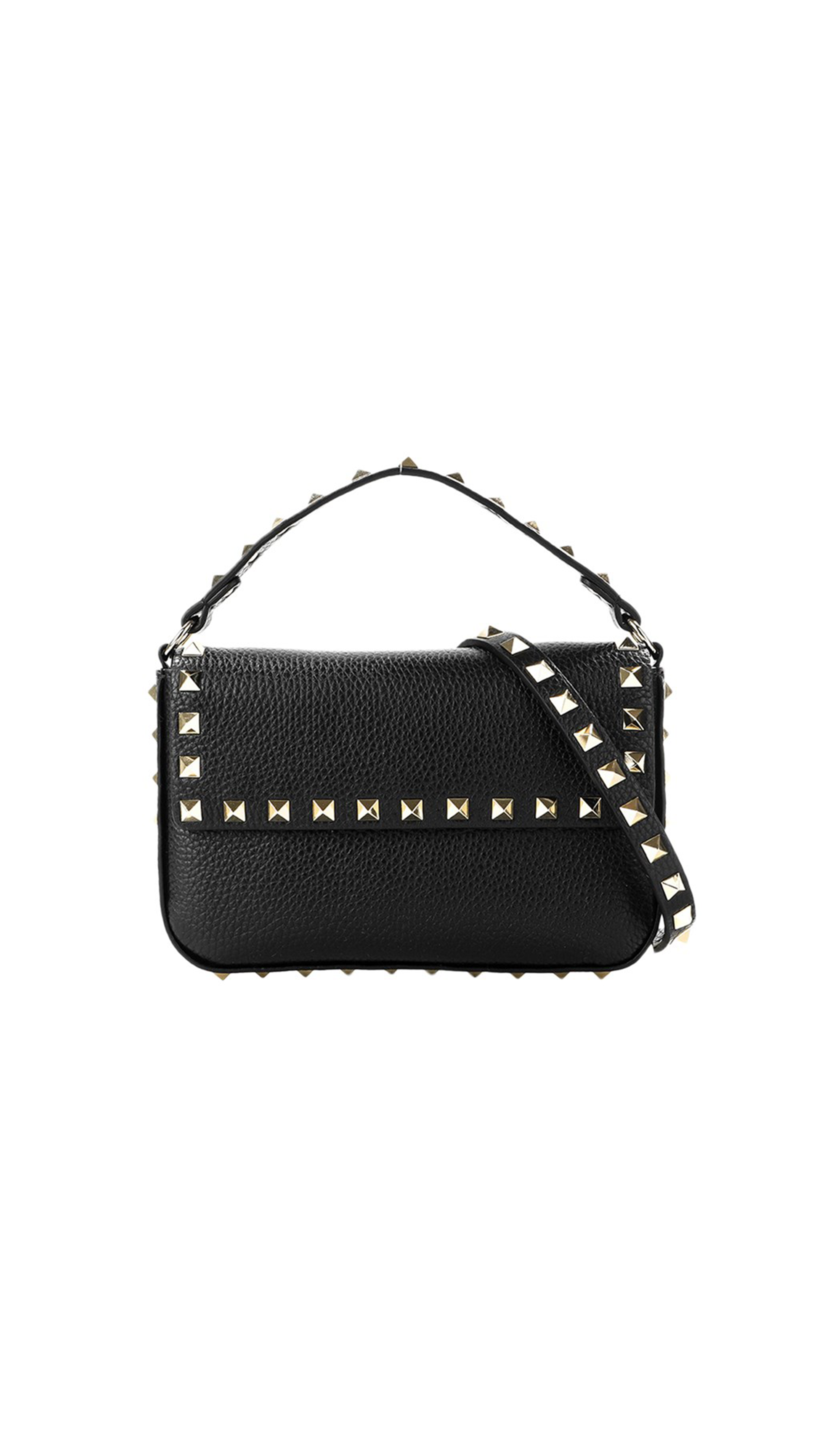 Rockstud Grainy Calfskin Pouch Black Amuze