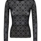 Moonogram-Flocked Mesh Top - Black