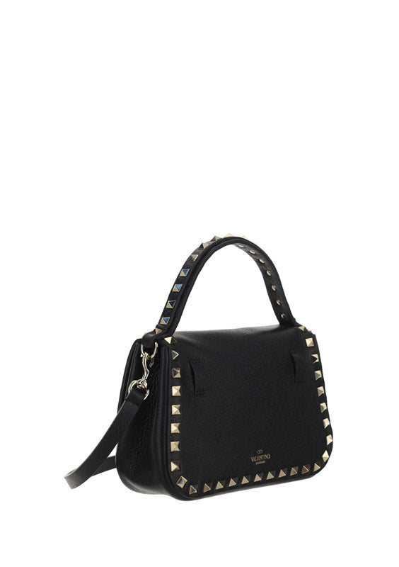 Small Rockstud Grainy Calfskin Handbag - Black