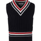 Cashmere Strip Trim Knit V-Neck Vest - Navy