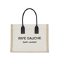 Rive Gauche Small Tote Bag in Linen and Leather - Greige/Black/Naturel