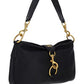 Leather Shoulder Bag with Snap Hook - Black