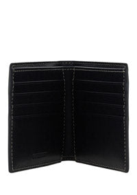 Exaggerated Check and Leather Bifold Wallet - Dark Birch Brown