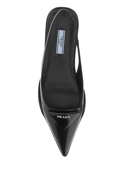 Brushed Leather Slingback Ballerinas - Black