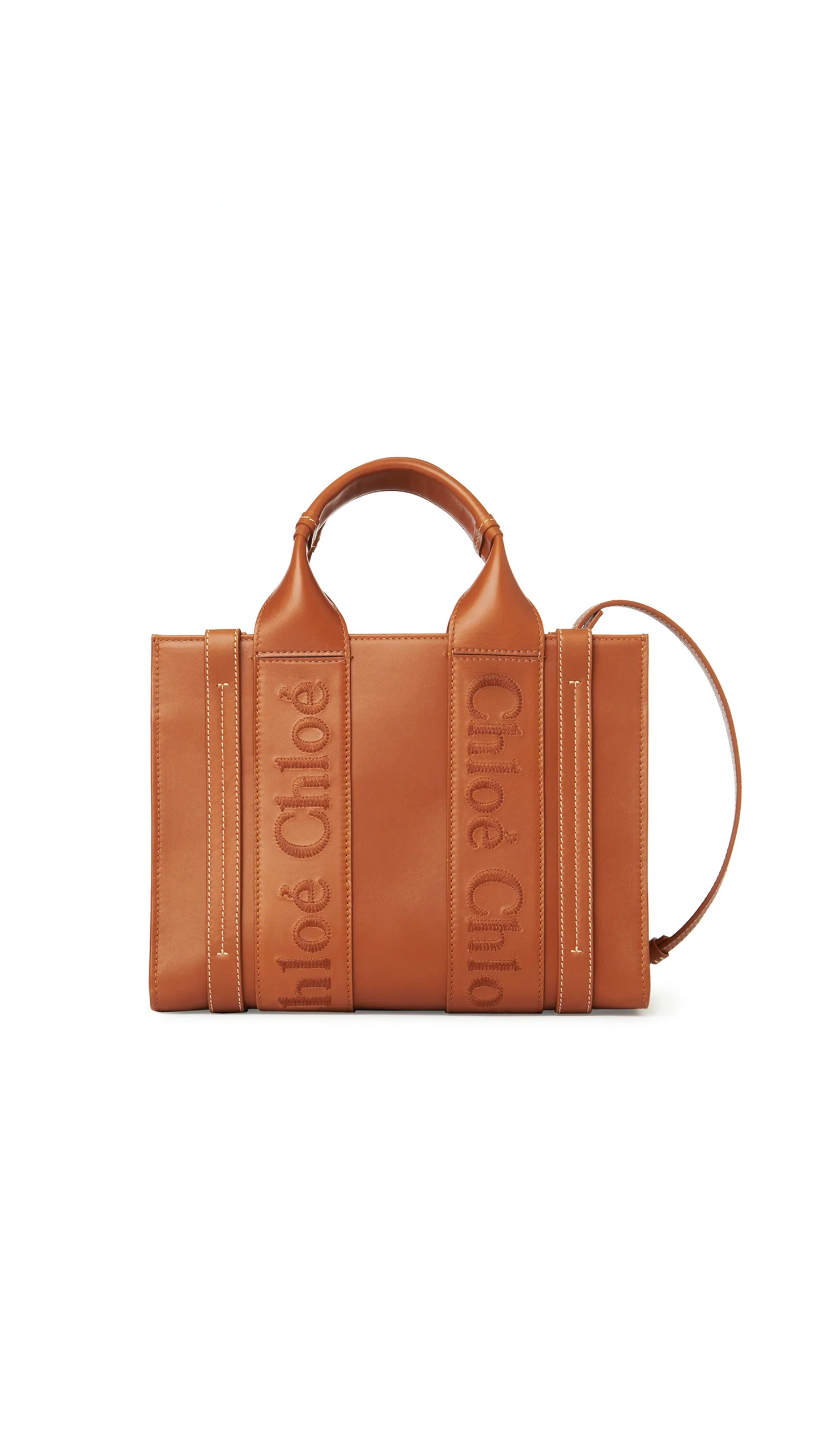 Small Leather Woody Tote Bag - Caramel