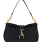 Leather Shoulder Bag with Snap Hook - Black