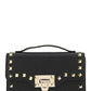 Rockstud Grainy Calfskin Wallet With Chain Strap - Black