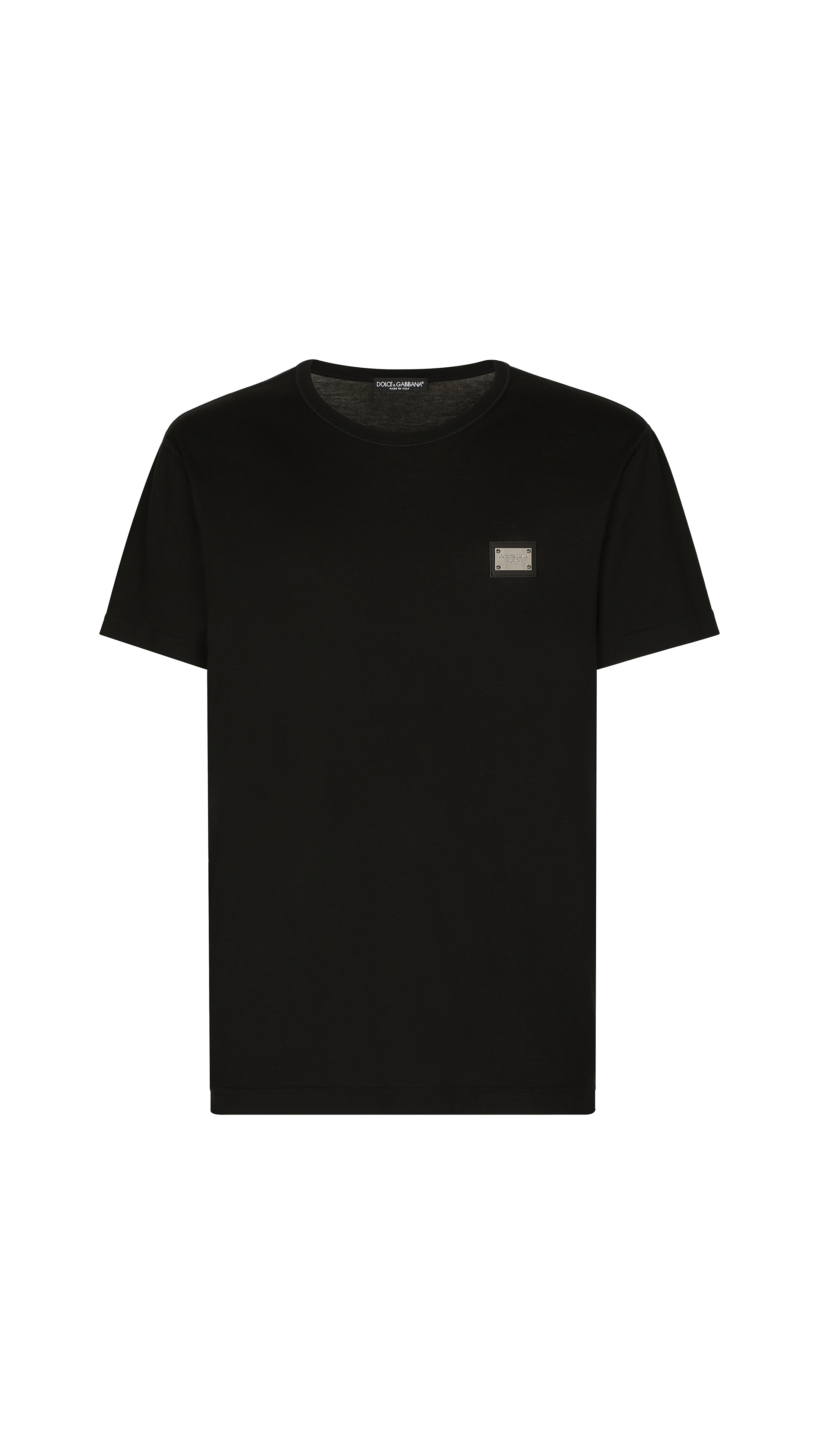 Cotton T-shirt with Branded Tag - Black