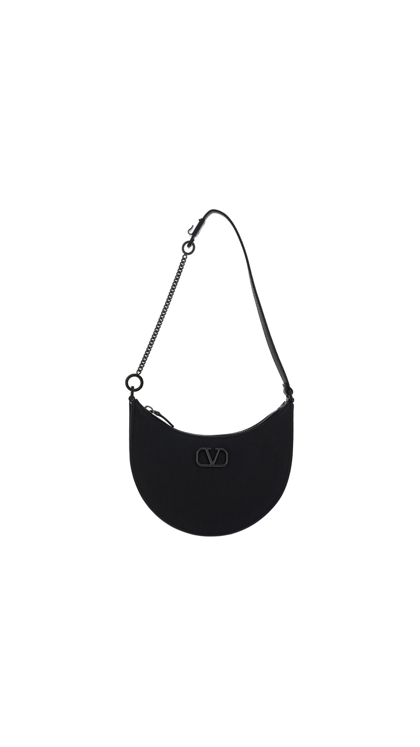 Mini Vlogo Signature Grainy Calfskin Hobo Bag - Black
