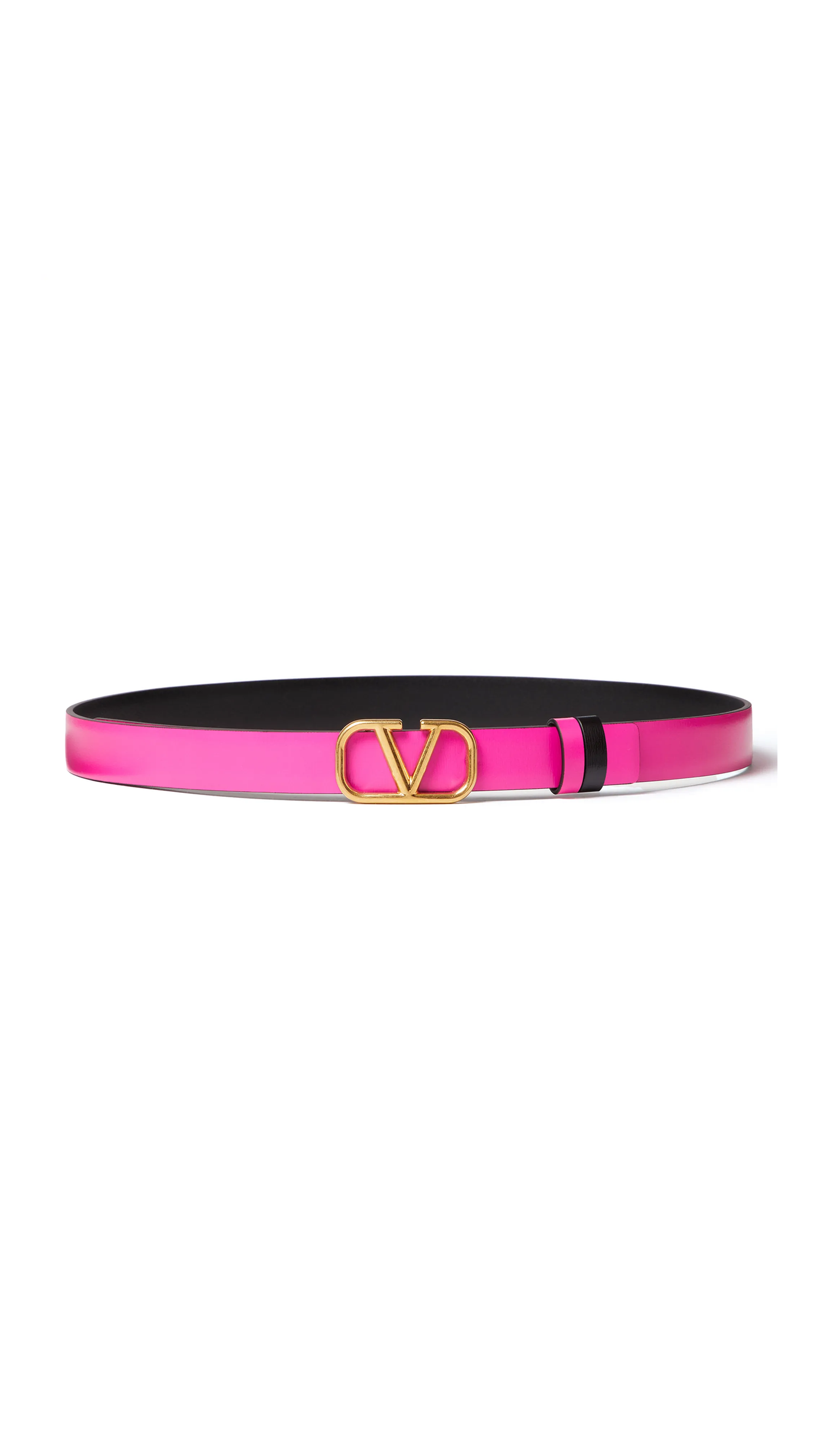 Reversible Vlogo Signature Belt in Glossy Calfskin - Pink/Black