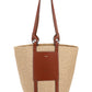 Large Basket in Fair Trade Paper & Shiny Calfskin - Natural / Brown