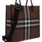 Check and Leather Tote - Dark Birch Brown