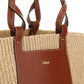 Large Basket in Fair Trade Paper & Shiny Calfskin - Natural / Brown