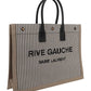 Rive Gauche Tote Bag In Linen And Smooth Leather - Cream / Black