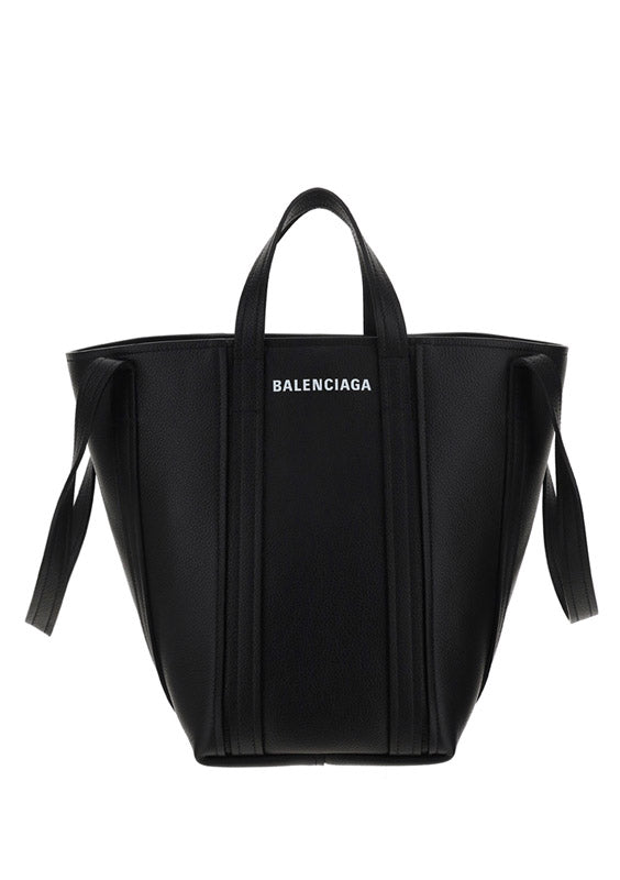 Everyday Small North-South Shoulder Tote Bag In Grained Calfskin - Black
