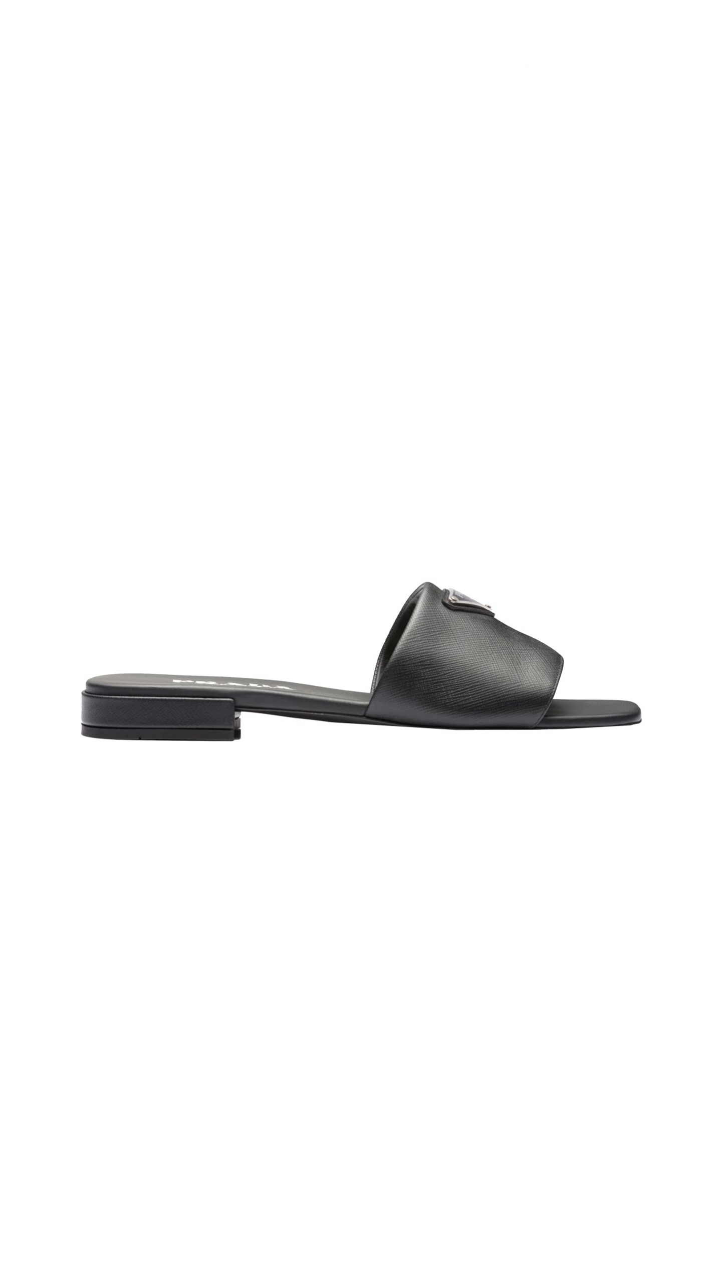 Saffiano Leather Slide - Black