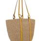 Large Basket in Fair Trade Paper & Shiny Calfskin - Natural / Yellow
